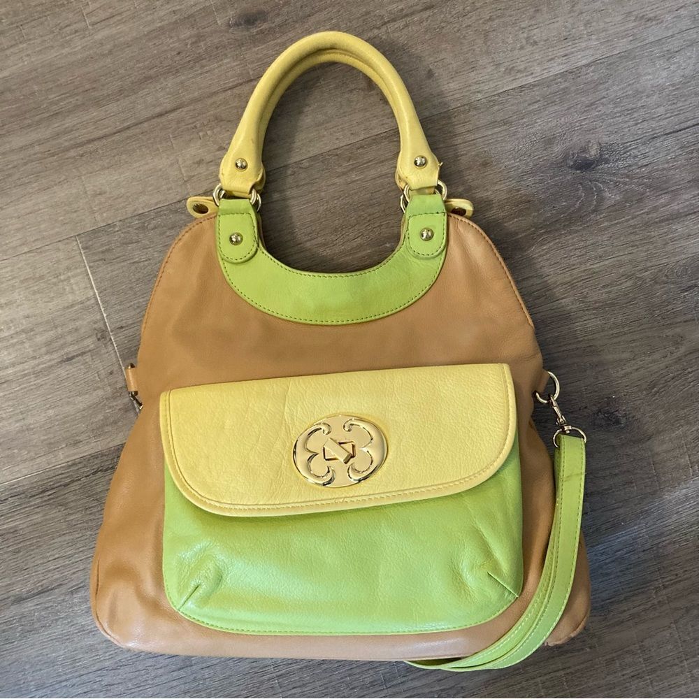 Emma Fox Tri-Colored Zip Satchel & Chain Purse EUC